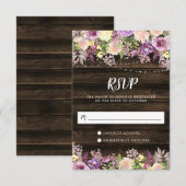 Rustige Paarse Floral String Lights RSVP Kaartje (Voorkant / Achterkant)