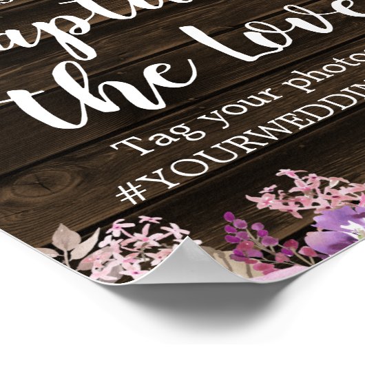 Rustige Paarse Floral String Lights Wedding Hashta Poster (Hoek)