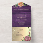 Rustige Paarse Floral Wedding All In One Uitnodiging (Binnen)