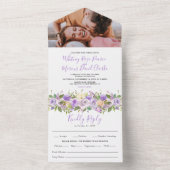 Rustige Paarse Floral Wedding All In One Uitnodiging (Binnen)