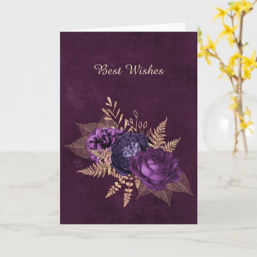 Rustige Paarse Floral Wedding Gefeliciteerd Kaart (Gele Bloem)