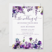 Rustige Paarse Floral Wedding Kaart (Voorkant)
