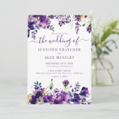 Rustige Paarse Floral Wedding Kaart (Staand voorkant)