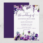 Rustige Paarse Floral Wedding Kaart (Voorkant / Achterkant)