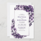 Rustige Paarse Floral Wedding Kaart (Voorkant)