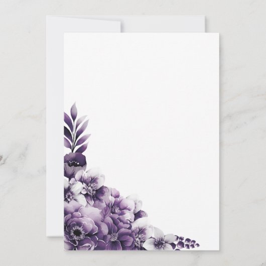 Rustige Paarse Floral Wedding Kaart (Achterkant)