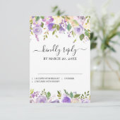 Rustige Paarse Floral Wedding RSVP Kaartje (Staand voorkant)
