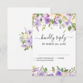 Rustige Paarse Floral Wedding RSVP Kaartje (Voorkant / Achterkant)