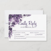 Rustige Paarse Floral Wedding RSVP Kaartje (Voorkant)