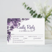 Rustige Paarse Floral Wedding RSVP Kaartje (Staand voorkant)