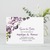 Rustige Paarse Floral Wedding Save The Date (Staand voorkant)