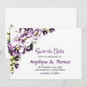 Rustige Paarse Floral Wedding Save The Date (Voorkant / Achterkant)