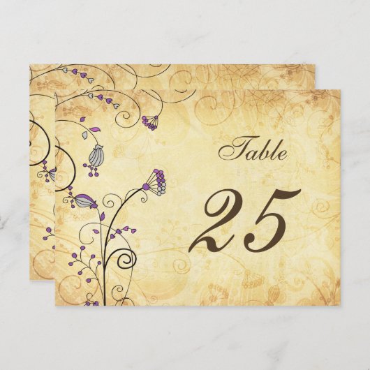 rustige  paarse florale tabelnummers briefkaart (Voorkant / Achterkant)