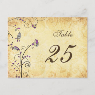 rustige paarse florale tabelnummers briefkaart