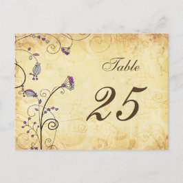 rustige  paarse florale tabelnummers briefkaart