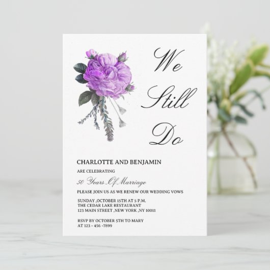 Rustige Paarse Franse Roos & Pioen Huwelijksbeloft Kaart (Staand voorkant)