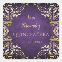 Rustige Paarse goudlegant Quinceanera Vierkante Sticker