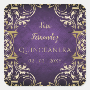 Rustige Paarse goudlegant Quinceanera Vierkante Sticker