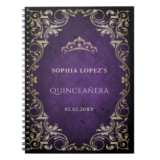 Rustige Paarse goudprinses Tiara Quinceanera Notitieboek (Voorkant)