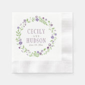Rustige Paarse groene Floral Wreath Wedding Monogr Servet (Voorkant)