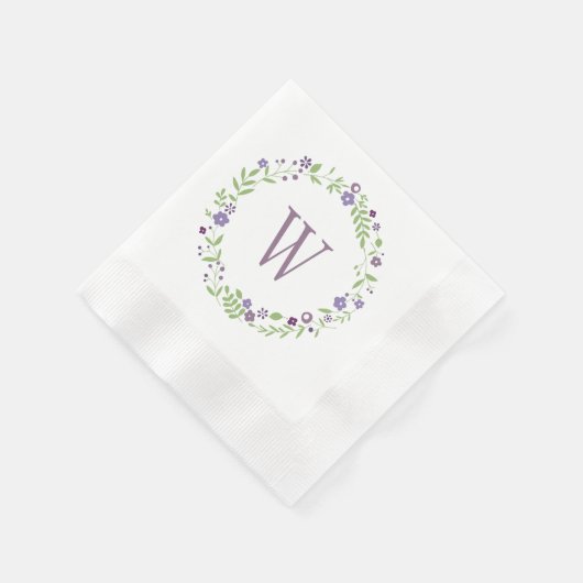 Rustige Paarse groene Floral Wreath Wedding Monogr Servetten (Hoek)