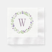 Rustige Paarse groene Floral Wreath Wedding Monogr Servetten (Voorkant)