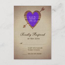 Rustige Paarse Heart Arrow Wedding RSVP-kaarten RSVP Kaartje