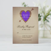 Rustige Paarse Heart Arrow Wedding RSVP-kaarten RSVP Kaartje (Staand voorkant)