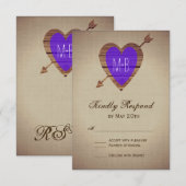 Rustige Paarse Heart Arrow Wedding RSVP-kaarten RSVP Kaartje (Voorkant / Achterkant)