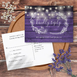 Rustige Paarse Houten Bloem Song Verzoek RSVP Kaar Uitnodiging Briefkaart