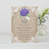 Rustige Paarse Hydrangea Burlap Wedding Kaart (Staand voorkant)