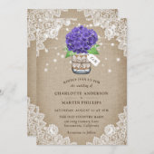 Rustige Paarse Hydrangea Burlap Wedding Kaart (Voorkant / Achterkant)