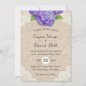 Rustige Paarse Hydrangea Floral Lace Burlap Weddin Kaart (Voorkant)