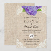 Rustige Paarse Hydrangea Floral Lace Burlap Weddin Kaart (Voorkant / Achterkant)