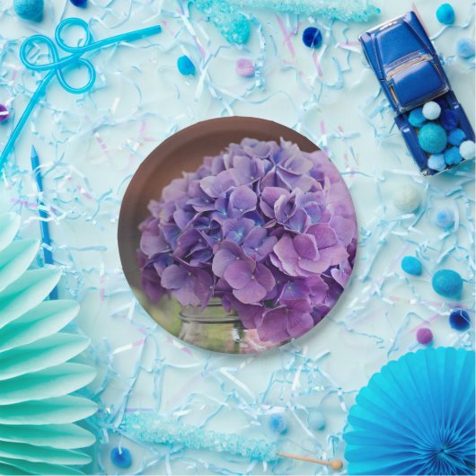 Rustige Paarse hydrangea op foto van Mason Jar Papieren Bordje (Feest)