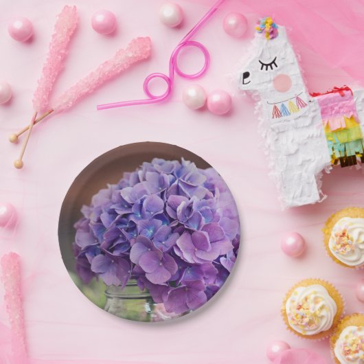 Rustige Paarse hydrangea op foto van Mason Jar Papieren Bordje (Feest)