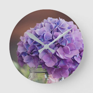 Rustige Paarse hydrangea op foto van Mason Jar Ronde Klok