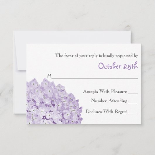 Rustige Paarse Hydrangea Wedding RSVP-reactiekaart RSVP Kaartje (Achterkant)