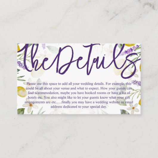 Rustige Paarse kalligrafiescript - Details bruilof Informatiekaartje (Voorkant)