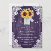 Rustige Paarse Lace Mason Jar Sunflower Wedding Kaart (Voorkant)