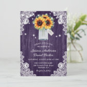 Rustige Paarse Lace Mason Jar Sunflower Wedding Kaart (Staand voorkant)