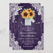 Rustige Paarse Lace Mason Jar Sunflower Wedding Kaart (Voorkant / Achterkant)