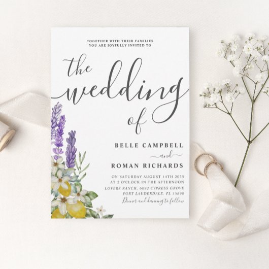 Rustige Paarse lavender en Lemons Wedding Kaart