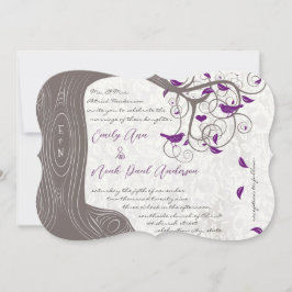 Rustige Paarse liefdesvogelantische boombruiloft Kaart