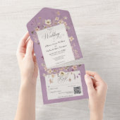 Rustige Paarse Lijst van wilde bloemen QR-code All In One Uitnodiging (Afscheurbaar)