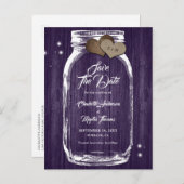 Rustige Paarse Mason Jar Fall Wedding Save the Dat Aankondigingskaart (Voorkant / Achterkant)