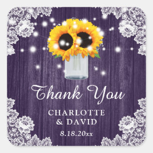 Rustige Paarse Mason Jar Lace Sunflower Stickers