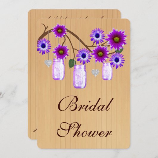 Rustige Paarse Mason Jars Bridal Shower Kaart (Voorkant / Achterkant)
