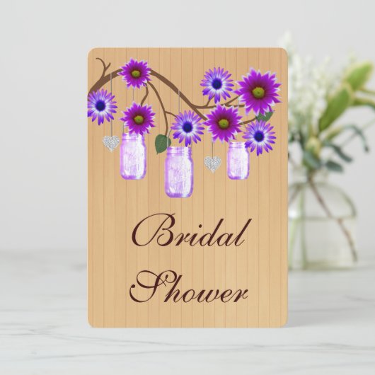Rustige Paarse Mason Jars Bridal Shower Kaart (Staand voorkant)