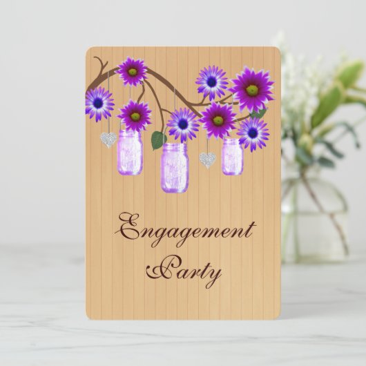 Rustige Paarse Mason Jars Engagement Party nodigt Kaart (Staand voorkant)